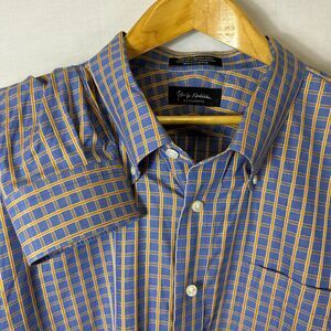 John W. Nordstrom Blue Gold Check Egyptian Cotton LS Button Down Shirt Size 2XL